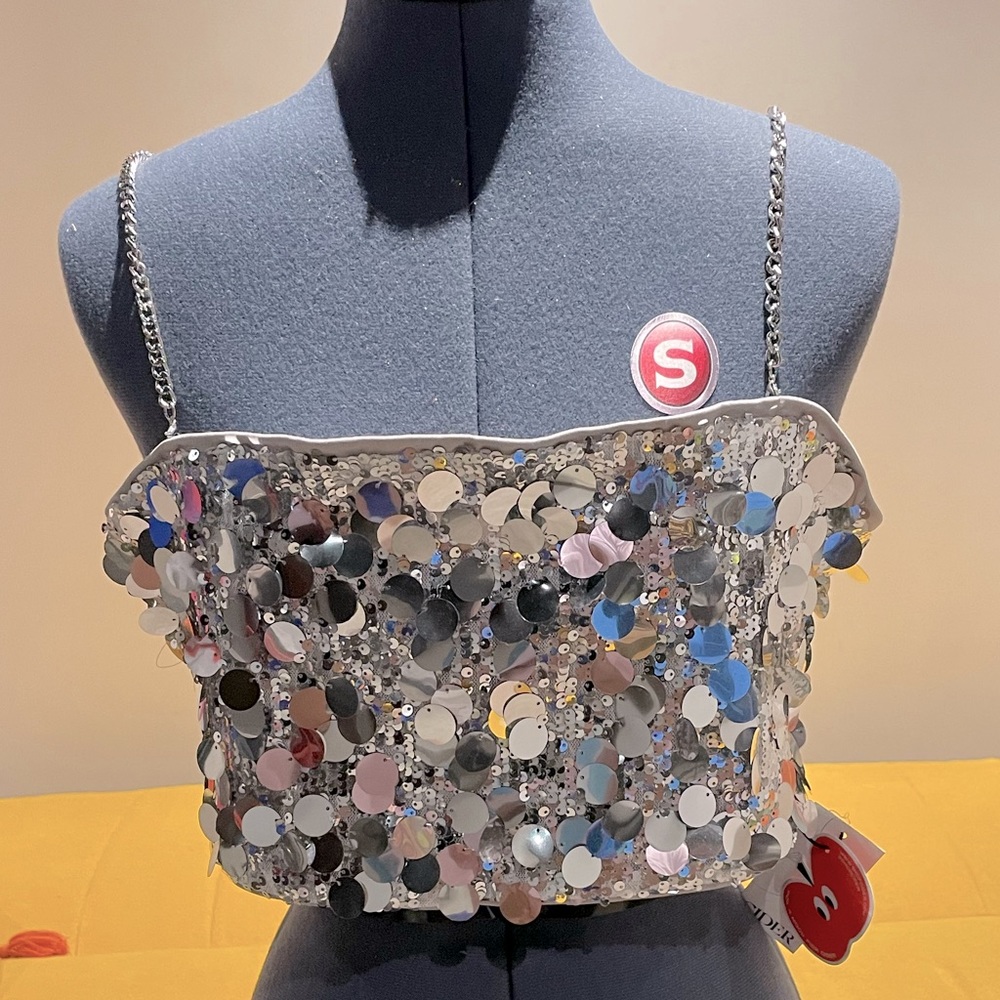 Sequin Zipper Up Crop Cami Top